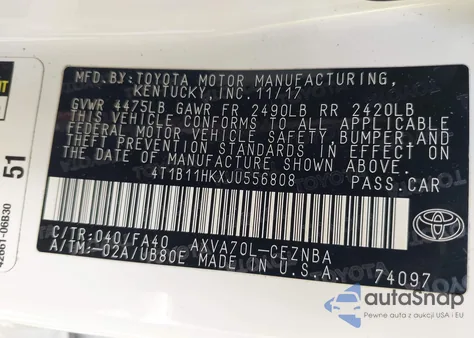 2018 Toyota Camry Le из США, поврежденный, VIN 4T1B11HKXJU556808